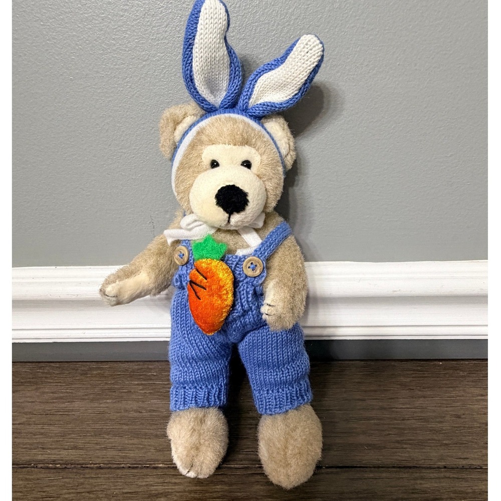 Hugfun International 2001 Plush Bear Blue Knit Bunny Outfit Carrot Easter
